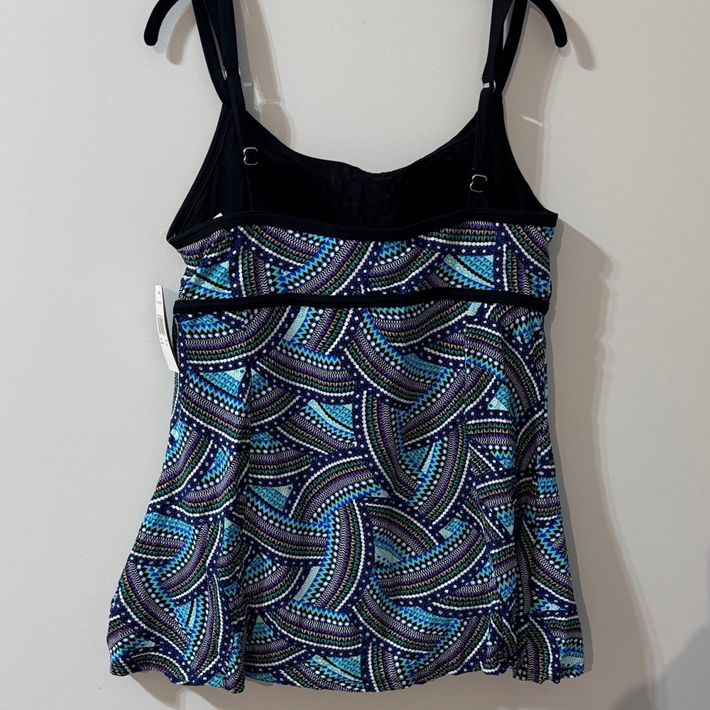 “Suit Yourself” Double Strap Blue, Black, Purple Patterned Swimdress Size 14 - Picture 4 of 8